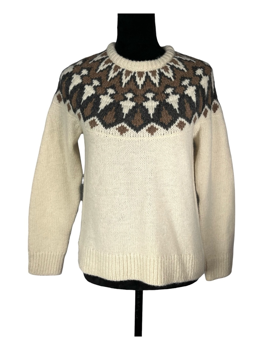L.L. Bean Cream Fair Isle Sweater Wool Nordic Yoke Scandi